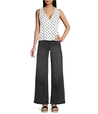 Double Zero Satin Polka Dot V-Neck Top
