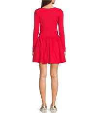 Double Zero Scoop Neck Long Sleeve Mini Fit And Flare Dress
