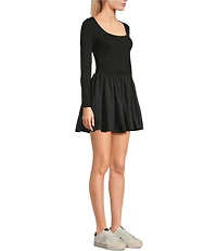 Double Zero Scoop Neck Long Sleeve Mini Fit And Flare Dress