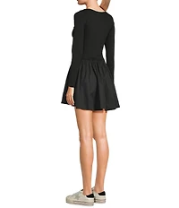 Double Zero Scoop Neck Long Sleeve Mini Fit And Flare Dress