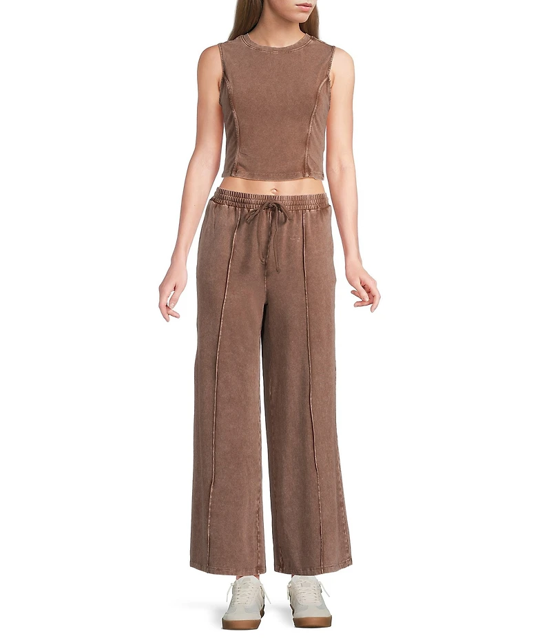 Double Zero Seamed Drawstring Coordinating Wide Leg Pants