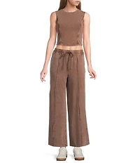 Double Zero Seamed Drawstring Coordinating Wide Leg Pants