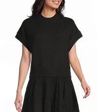 Double Zero Short Sleeve Turtleneck Cropped Sweater