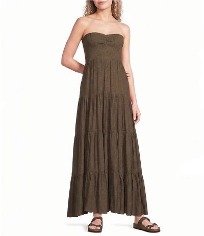 Double Zero Strapless Smocked Tiered Maxi Dress