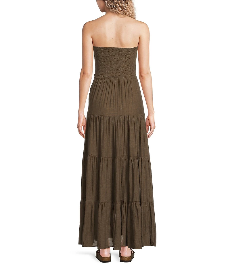 Double Zero Strapless Smocked Tiered Maxi Dress