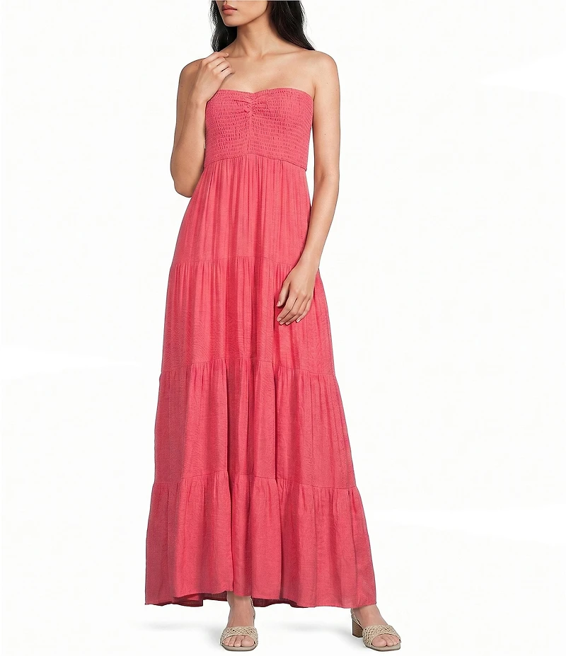 Double Zero Strapless Smocked Tiered Maxi Dress