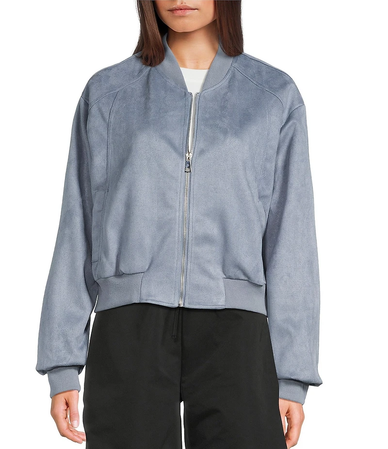 Double Zero Suede Collared Full Zip Bomber Jacket