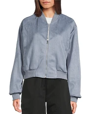 Double Zero Suede Collared Full Zip Bomber Jacket
