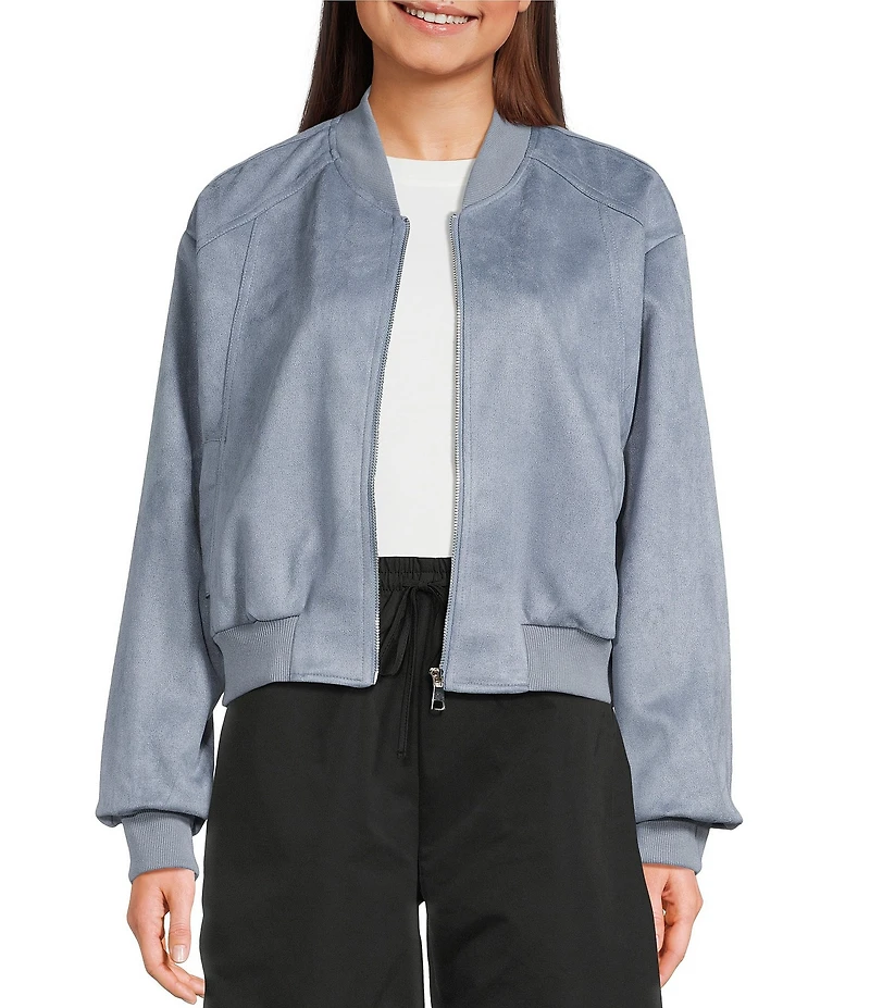 Double Zero Suede Collared Full Zip Bomber Jacket