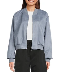 Double Zero Suede Collared Full Zip Bomber Jacket