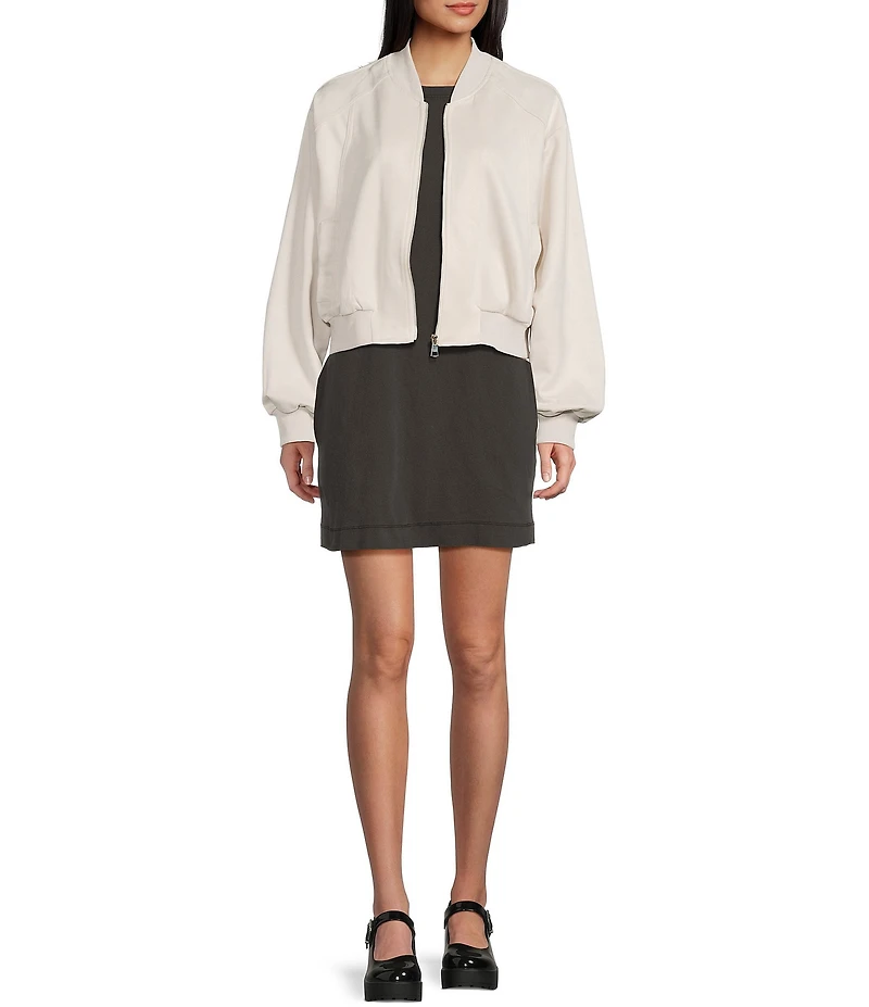 Double Zero Suede Collared Full Zip Bomber Jacket