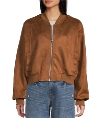 Double Zero Suede Collared Full Zip Bomber Jacket