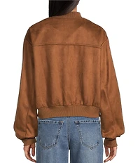 Double Zero Suede Collared Full Zip Bomber Jacket