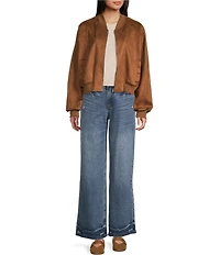Double Zero Suede Collared Full Zip Bomber Jacket