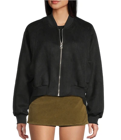 Double Zero Suede Collared Full Zip Bomber Jacket