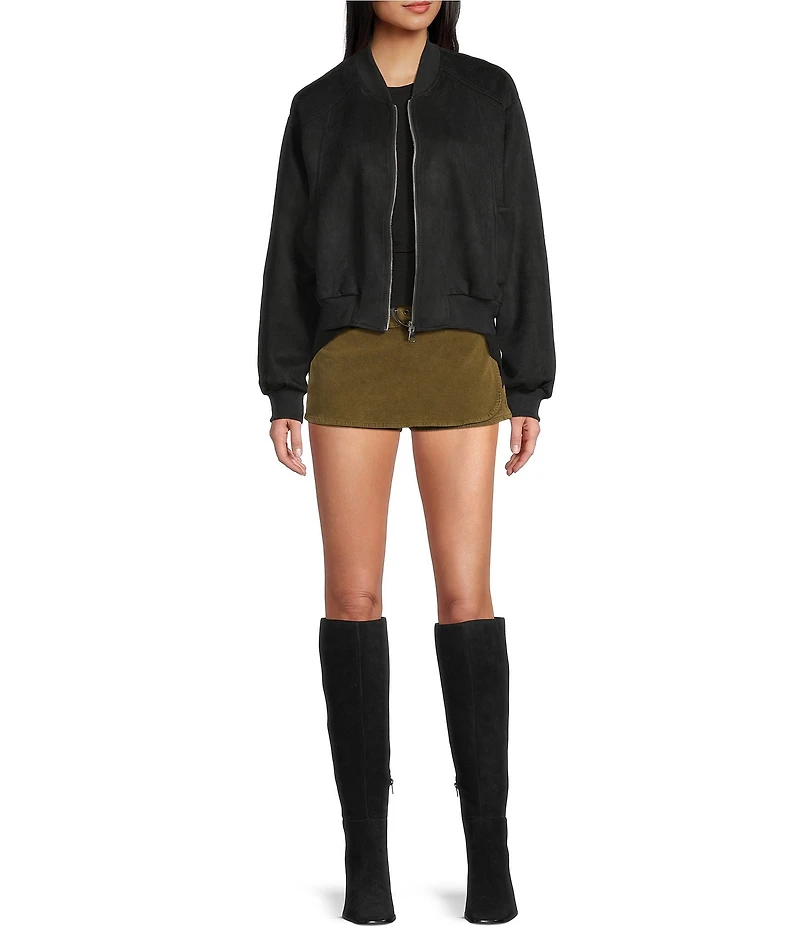 Double Zero Suede Collared Full Zip Bomber Jacket