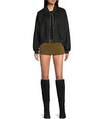 Double Zero Suede Collared Full Zip Bomber Jacket