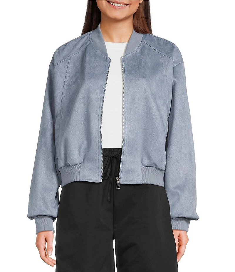 Double Zero Suede Collared Full Zip Bomber Jacket