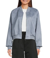 Double Zero Suede Collared Full Zip Bomber Jacket