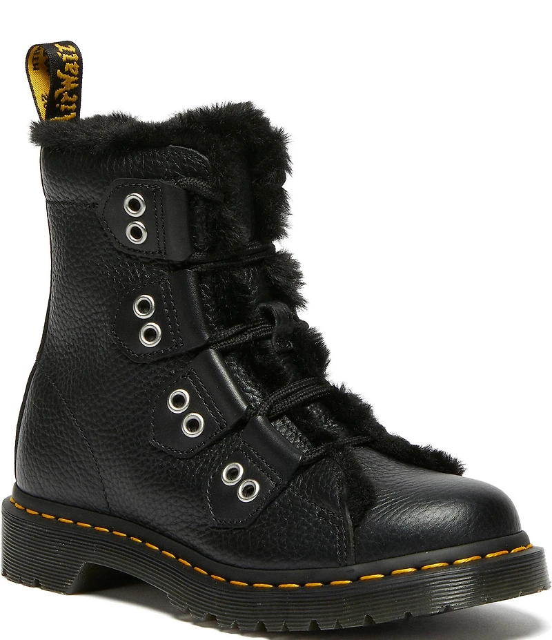 Dr. Martens Women's 1460 Faux Fur Lined Leather Grommet Hardware Lace Up Boots