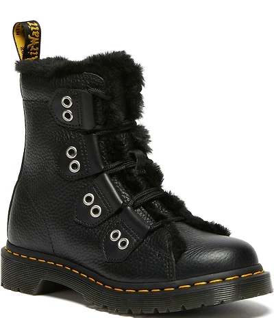 Dr. Martens Women's 1460 Faux Fur Lined Leather Grommet Hardware Lace Up Boots