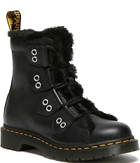 Dr. Martens Women's 1460 Faux Fur Lined Leather Grommet Hardware Lace Up Boots