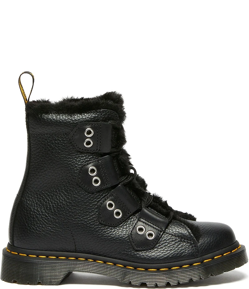 Dr. Martens Women's 1460 Faux Fur Lined Leather Grommet Hardware Lace Up Boots