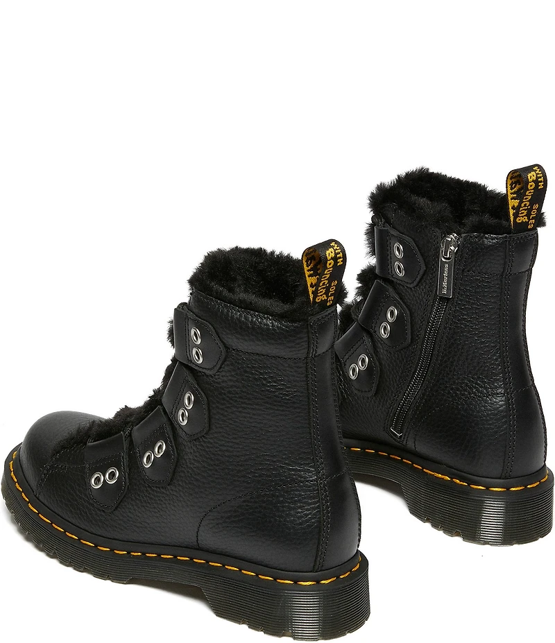 Dr. Martens Women's 1460 Faux Fur Lined Leather Grommet Hardware Lace Up Boots