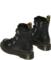 Dr. Martens Women's 1460 Faux Fur Lined Leather Grommet Hardware Lace Up Boots