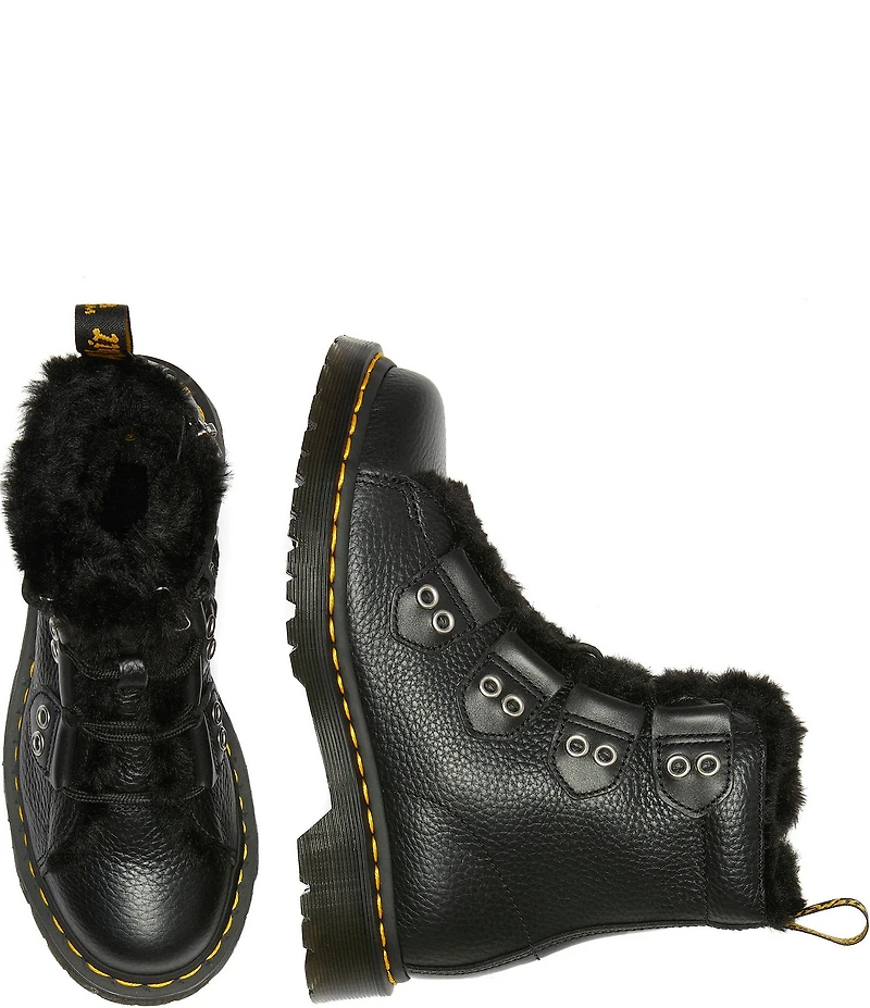 Dr. Martens Women's 1460 Faux Fur Lined Leather Grommet Hardware Lace Up Boots
