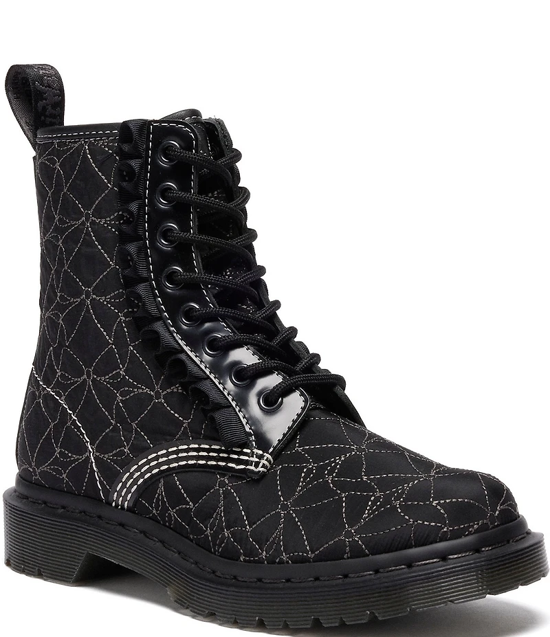 Dr. Martens Women's 1460 Frill Bow Stitched Fabric Combat Booties