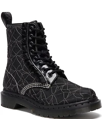 Dr. Martens Women's 1460 Frill Bow Stitched Fabric Combat Booties