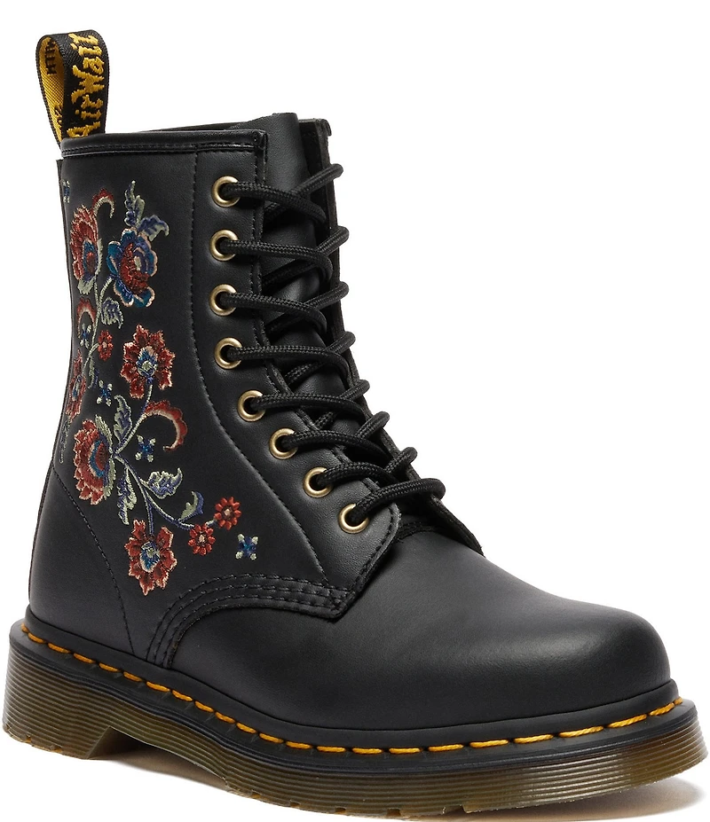 Dr. Martens Women's 1460 Vonda Floral Stitched Leather Combat Booties