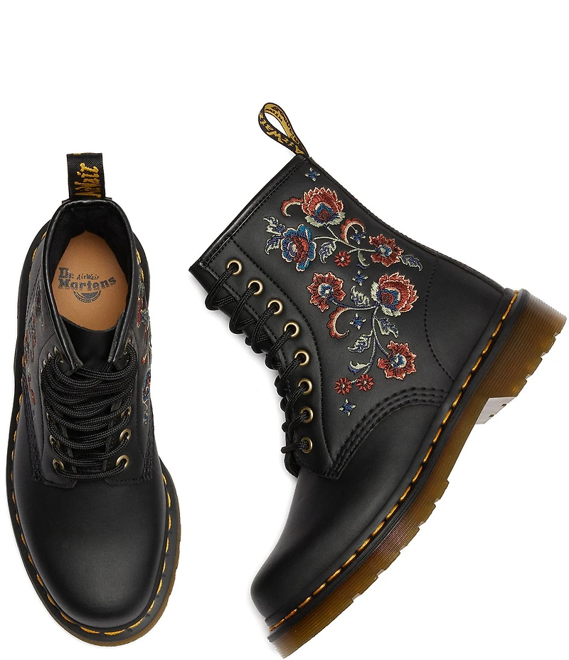 Dr. Martens Women's 1460 Vonda Floral Stitched Leather Combat Booties