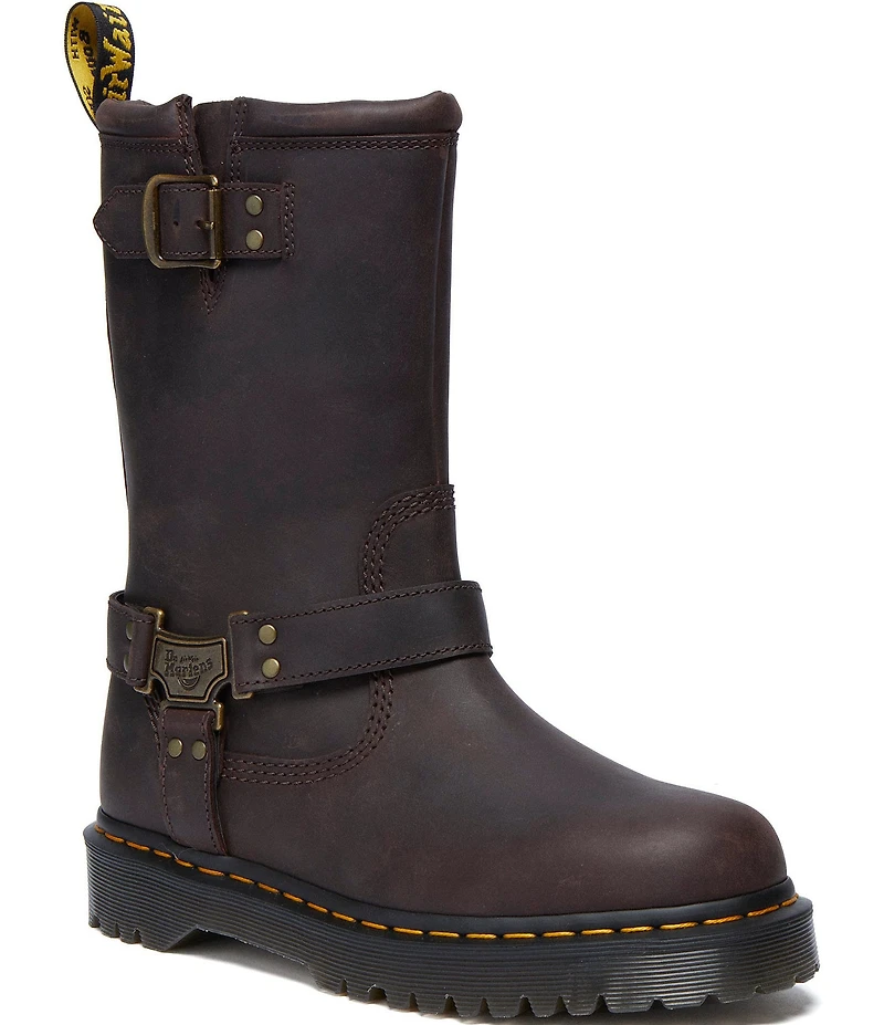 Dr. Martens Women's Anistone Hi Biker Oiled Leather Mid Calf Boots
