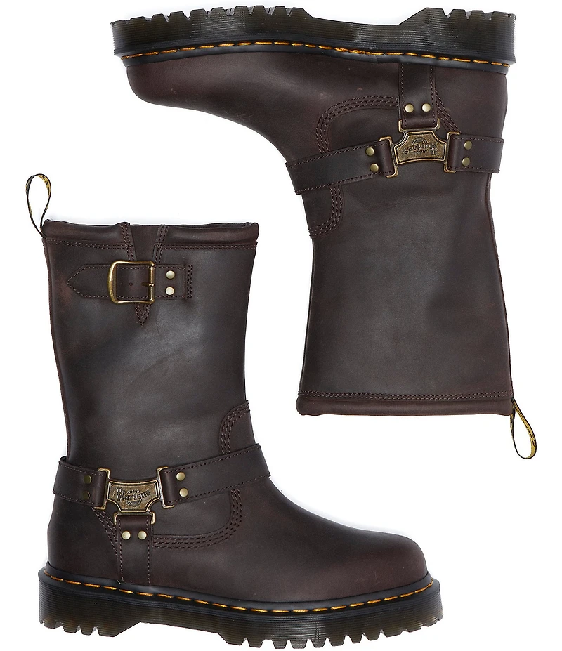 Dr. Martens Women's Anistone Hi Biker Oiled Leather Mid Calf Boots