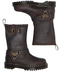 Dr. Martens Women's Anistone Hi Biker Oiled Leather Mid Calf Boots