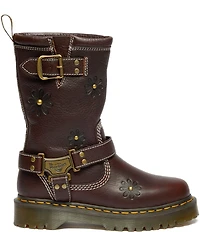Dr. Martens Women's Anistone Hi Flower Biker Leather Mid Calf Boots