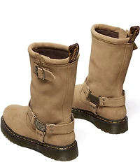 Dr. Martens Women's Anistone Hi Suede Biker Hardware Detail Mid Calf Boots
