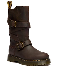 Dr. Martens Women's Anistone Strap Crazy Horse Leather Moto Boots