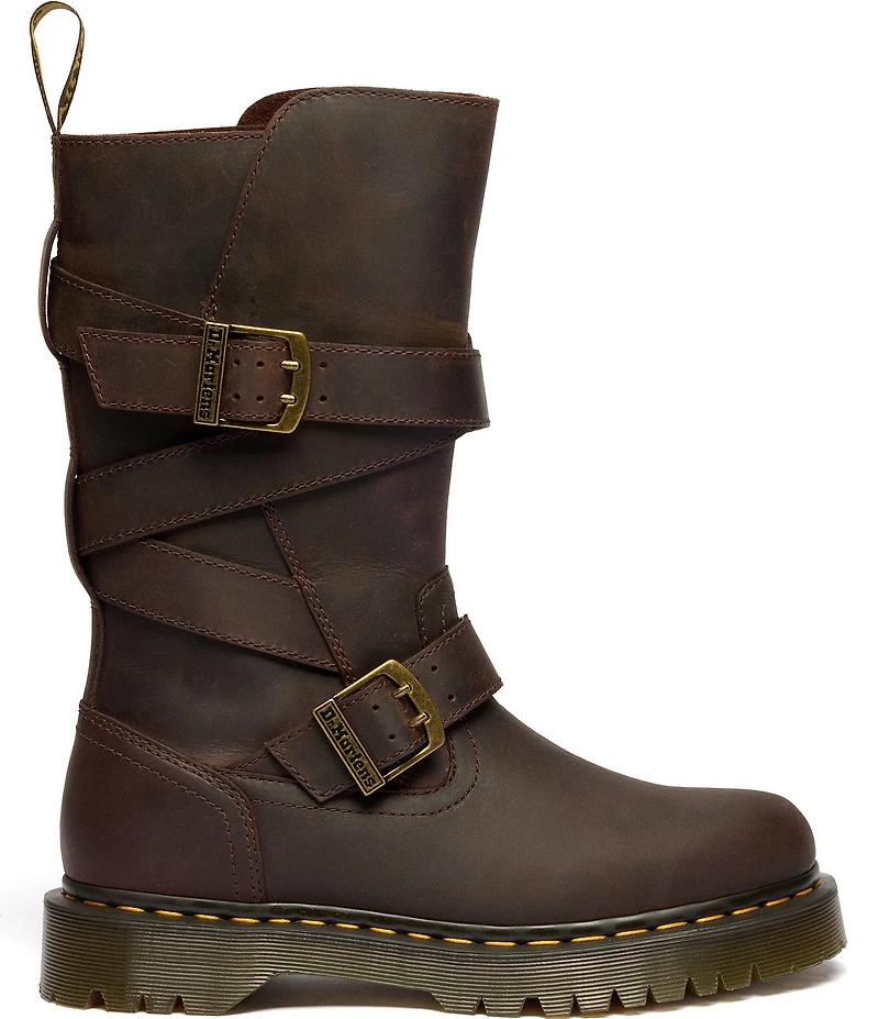 Dr. Martens Women's Anistone Strap Crazy Horse Leather Moto Boots