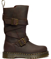 Dr. Martens Women's Anistone Strap Crazy Horse Leather Moto Boots