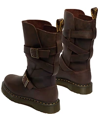Dr. Martens Women's Anistone Strap Crazy Horse Leather Moto Boots