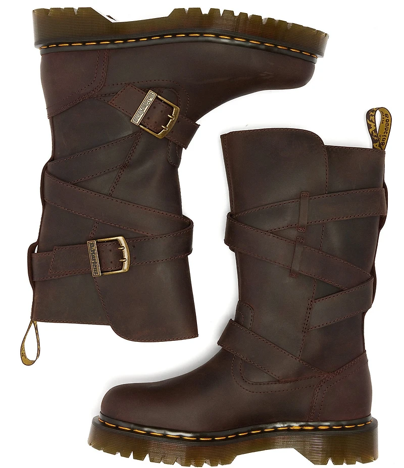 Dr. Martens Women's Anistone Strap Crazy Horse Leather Moto Boots