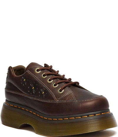 Dr. Martens Women's Buzz 5-Eye Grizzly Leather Flower Studded Platform Oxfords