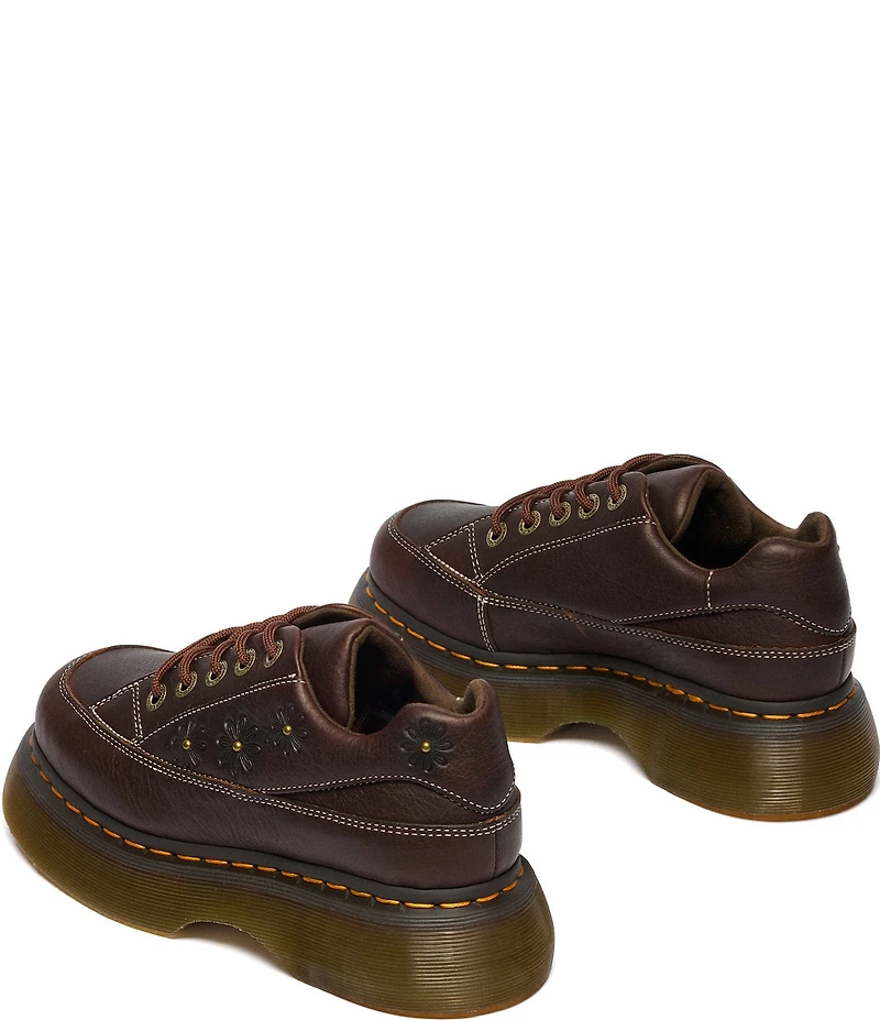 Dr. Martens Women's Buzz 5-Eye Grizzly Leather Flower Studded Platform Oxfords