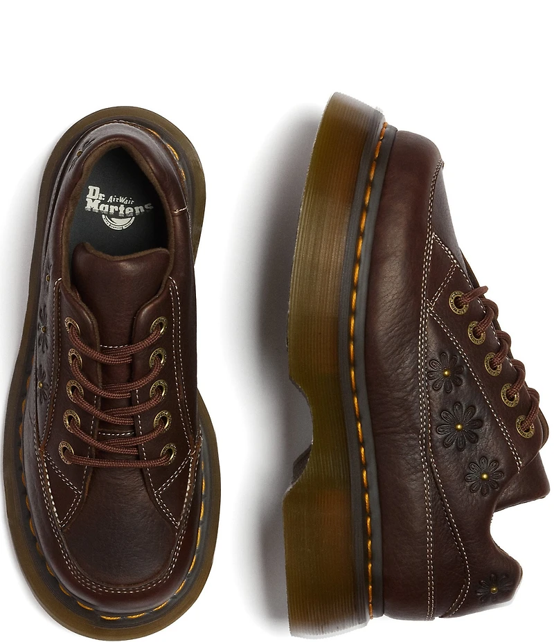 Dr. Martens Women's Buzz 5-Eye Grizzly Leather Flower Studded Platform Oxfords