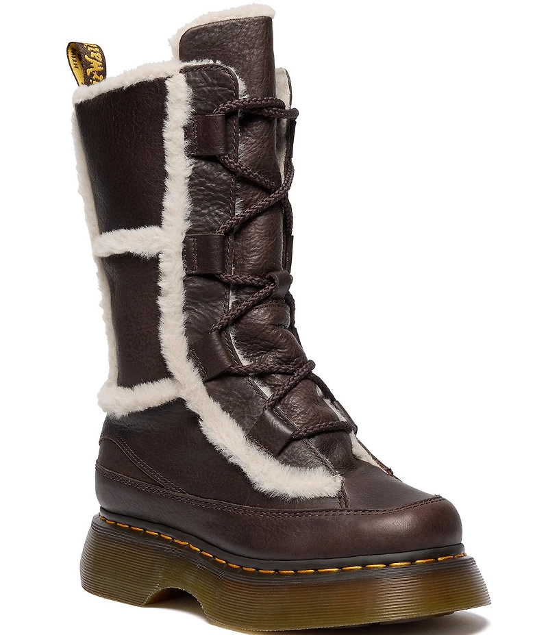 Dr. Martens Women's Buzz Lace Up Leather Faux Fur Lined Mid Calf Boots