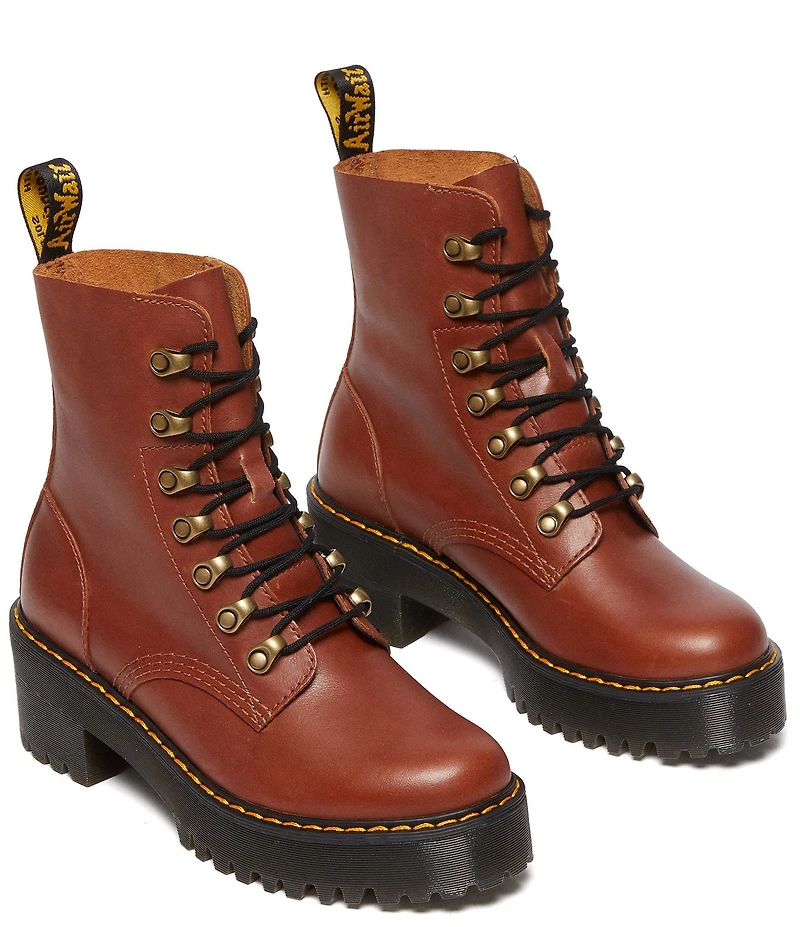 Dr. Martens Women's Leona Farrier Leather Platform Heel Combat Boots
