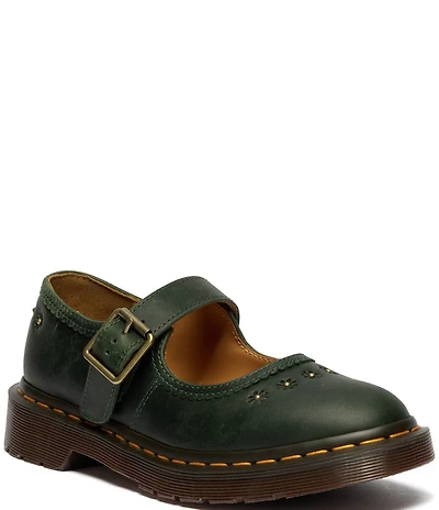 Dr. Martens Women's Crazy Horse Leather Flower Studded Mary Janes